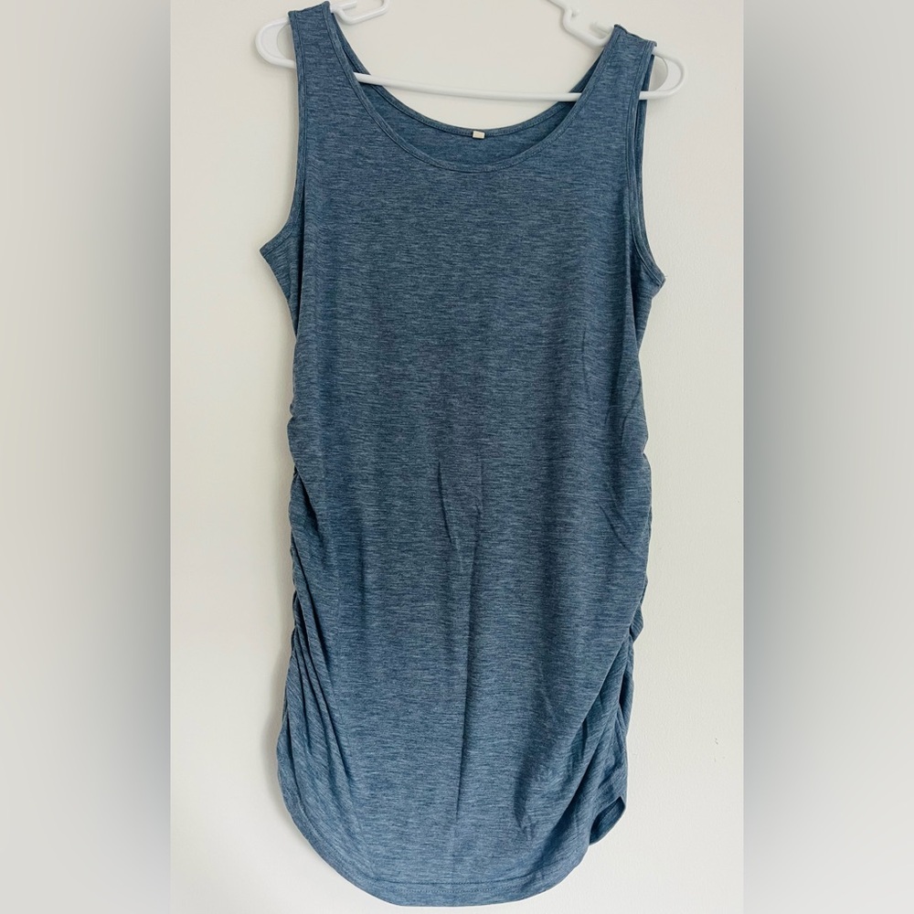 Sleeveless Blue Maternity Large Top with Side Ruching